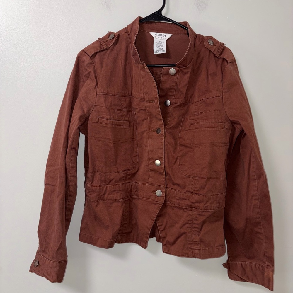 George Military Style Utility Jacket Y2K Brown Stretch 16 Vtg Bella Swan Vibes
